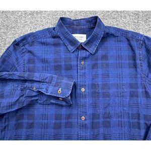 Twillory Shirt Mens Large Untuckable Tailored Fit Plaid Preppy Blue Black Button